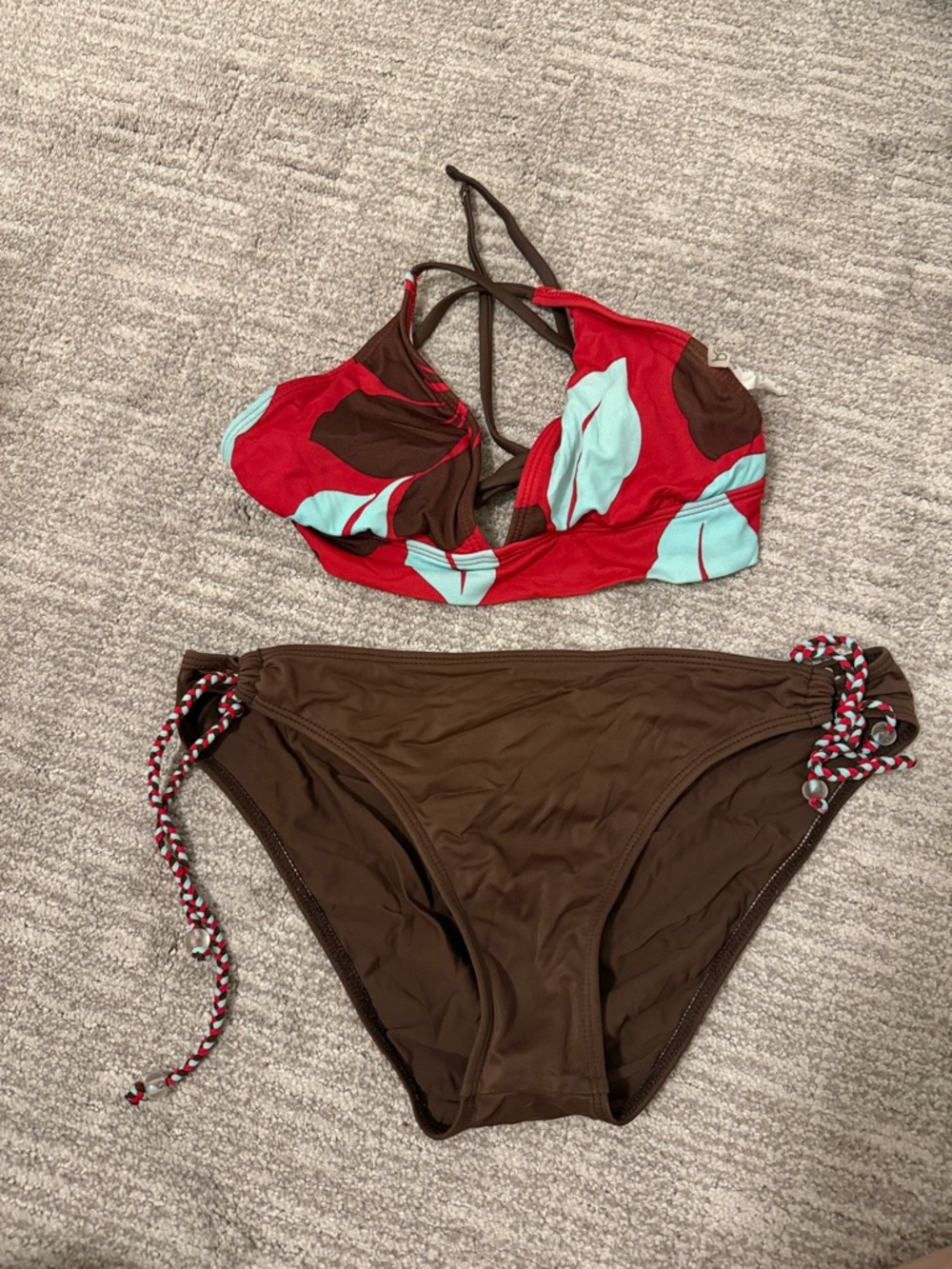 Brown & Red Floral Bikini Set - Women's Swim